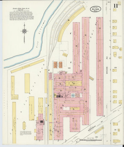 Sanborn Fire Insurance Map from Alma, Gratiot County, Michigan (1917), Sheet #0011 - Historic Sanborn Fire Insurance Map Print, vintage old map wall art, antique decor, genealogy gift, Michigan Michigan map