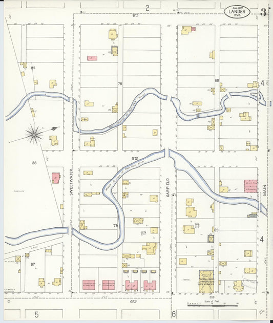 Sanborn Fire Insurance Map from Lander, Fremont County, Wyoming (1907), Sheet #0003 - Historic Sanborn Fire Insurance Map Print, vintage old map wall art, antique decor, genealogy gift, Wyoming Wyoming map