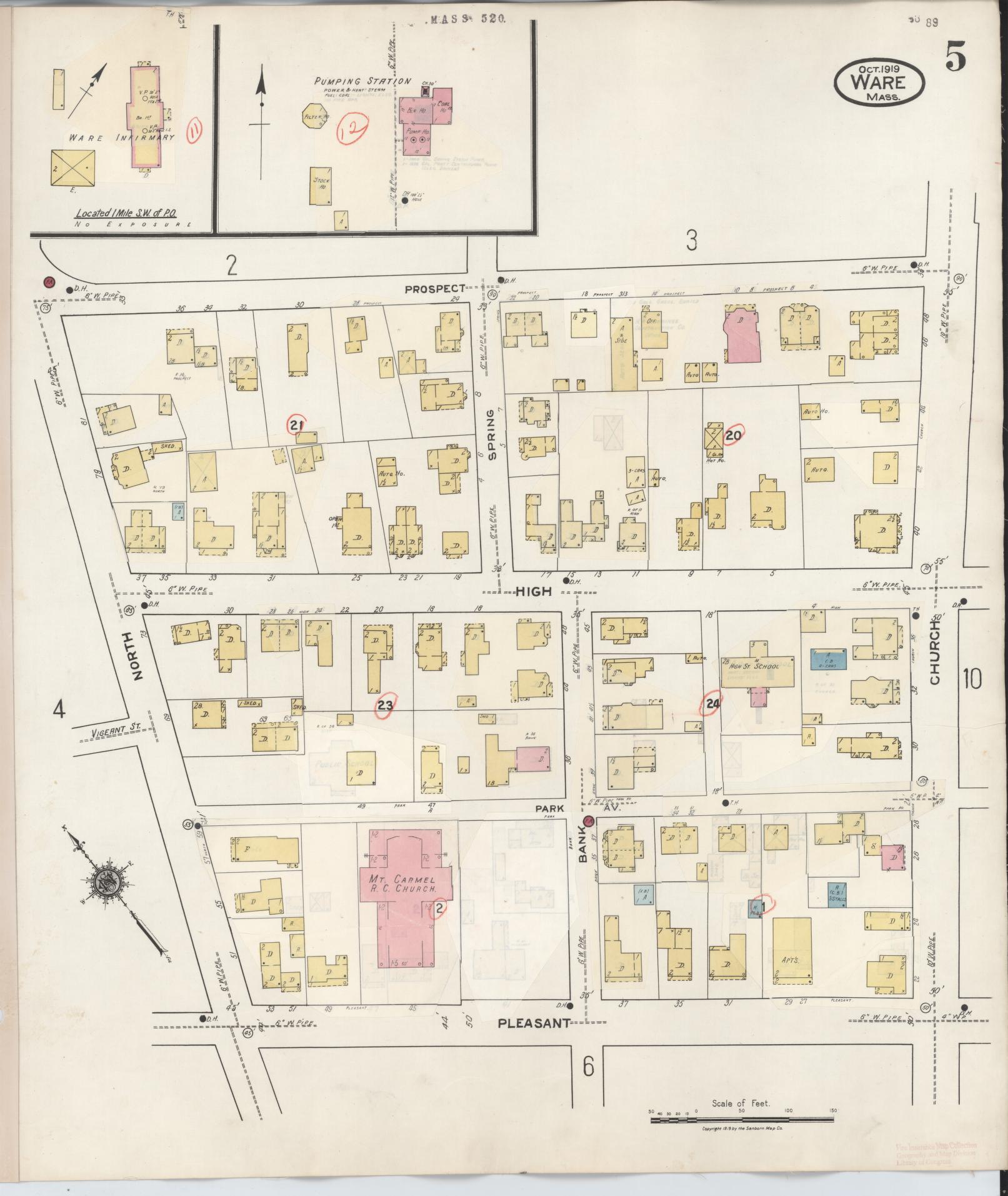 Sanborn Fire Insurance Map from Ware, Hampshire County, Massachusetts (1946), Sheet #0005 - Complete Map Set gallery image, historic Sanborn map, vintage wall art, Massachusetts Massachusetts