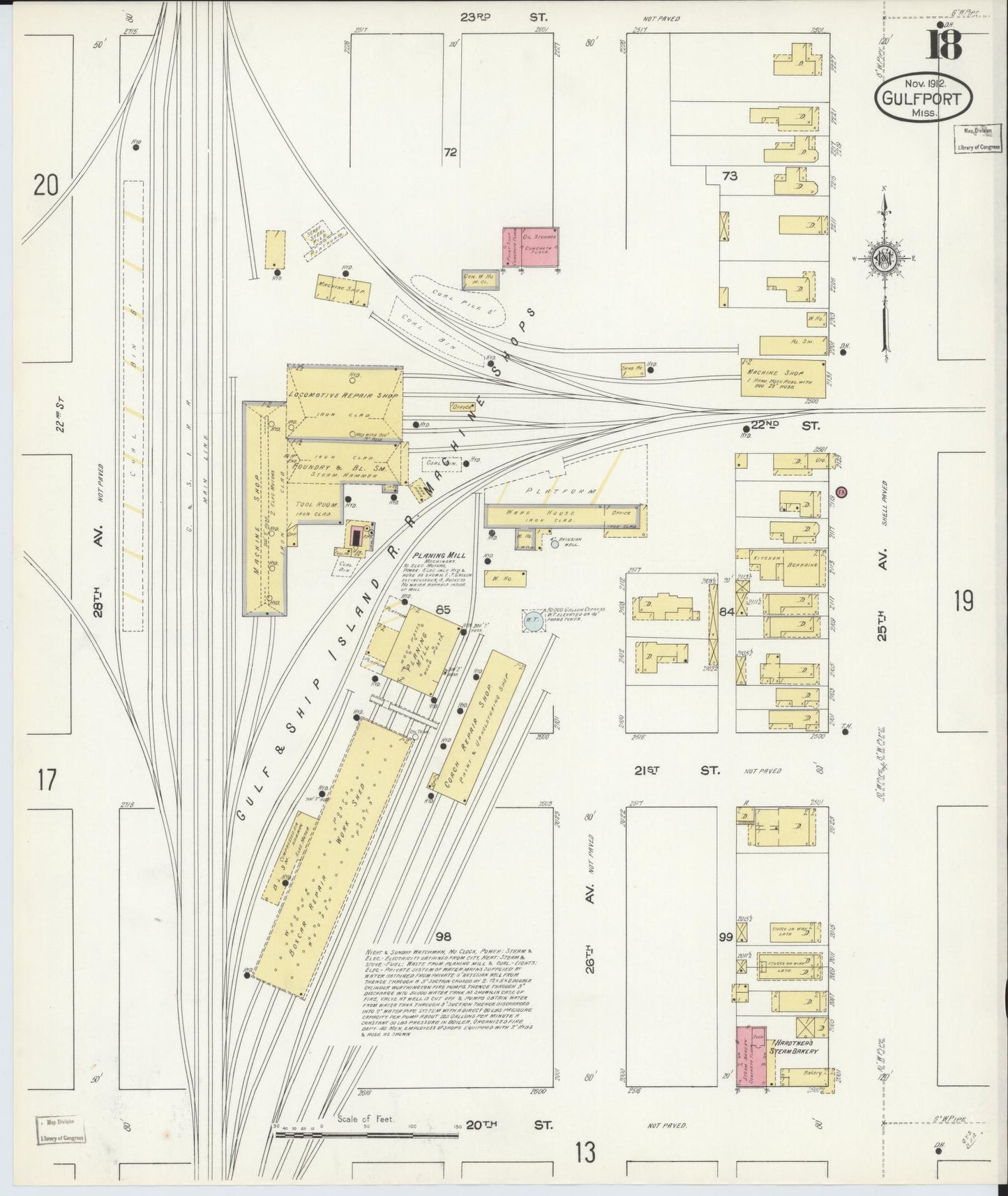 Sanborn Fire Insurance Map from Gulfport, Harrison County, Mississippi (1912), Sheet #0018 - Complete Map Set gallery image, historic Sanborn map, vintage wall art, Mississippi Mississippi