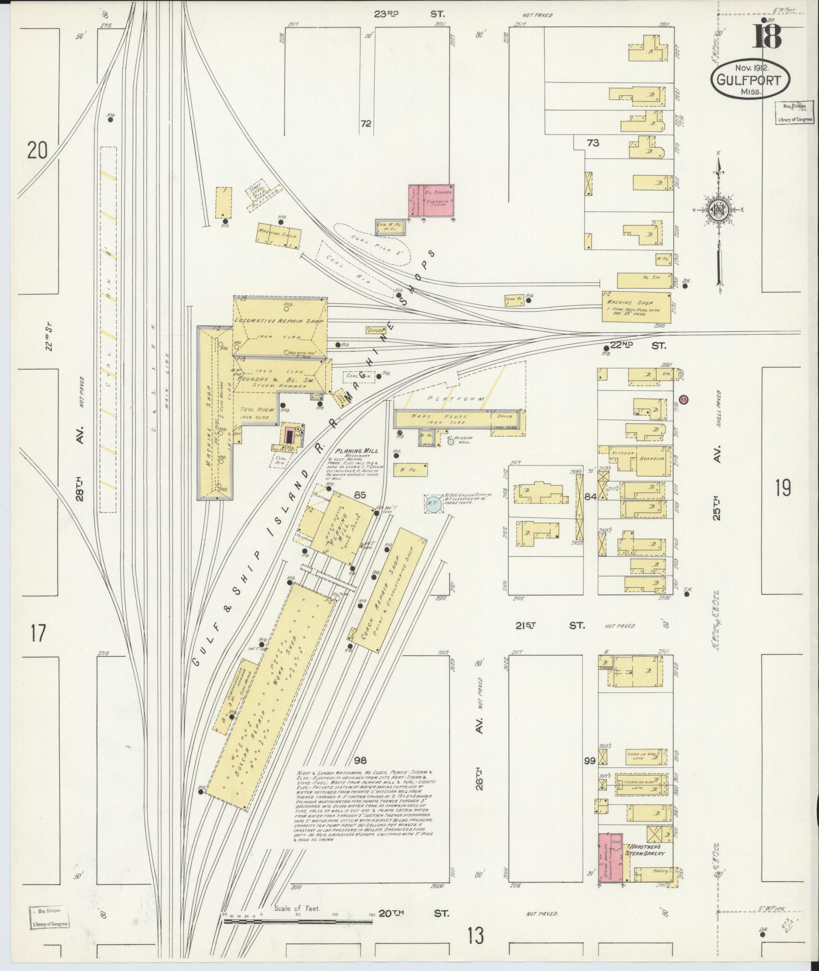 Sanborn Fire Insurance Map from Gulfport, Harrison County, Mississippi (1912), Sheet #0018 - Complete Map Set gallery image, historic Sanborn map, vintage wall art, Mississippi Mississippi