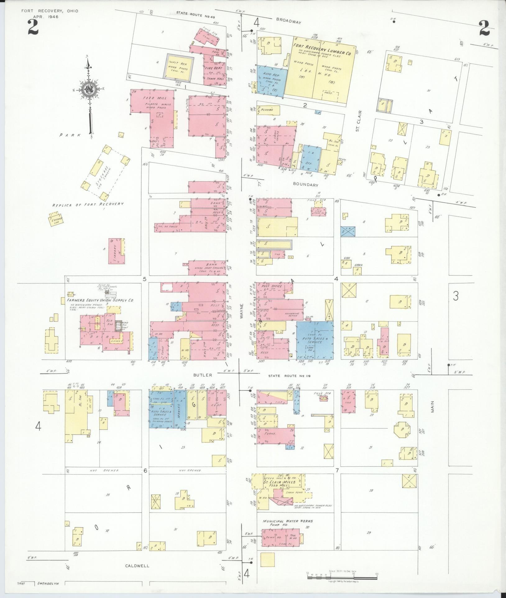 Sanborn Fire Insurance Map from Fort Recovery, Mercer County, Ohio (1946), Sheet #0002 - Historic Sanborn Fire Insurance Map Print, vintage old map wall art, antique decor, genealogy gift, Ohio Ohio map