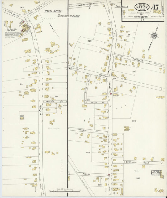 Sanborn Fire Insurance Map from Natick, Middlesex County, Massachusetts (1915), Sheet #0017 - Historic Sanborn Fire Insurance Map Print, vintage old map wall art, antique decor, genealogy gift, Massachusetts Massachusetts map
