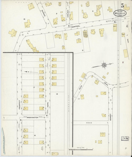 Sanborn Fire Insurance Map from Millville, Worcester County, Massachusetts (1913), Sheet #0005 - Historic Sanborn Fire Insurance Map Print, vintage old map wall art, antique decor, genealogy gift, Massachusetts Massachusetts map