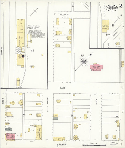 Sanborn Fire Insurance Map from Kingsburg, Fresno County, California (1907), Sheet #0002 - Historic Sanborn Fire Insurance Map Print, vintage old map wall art, antique decor, genealogy gift, California California map