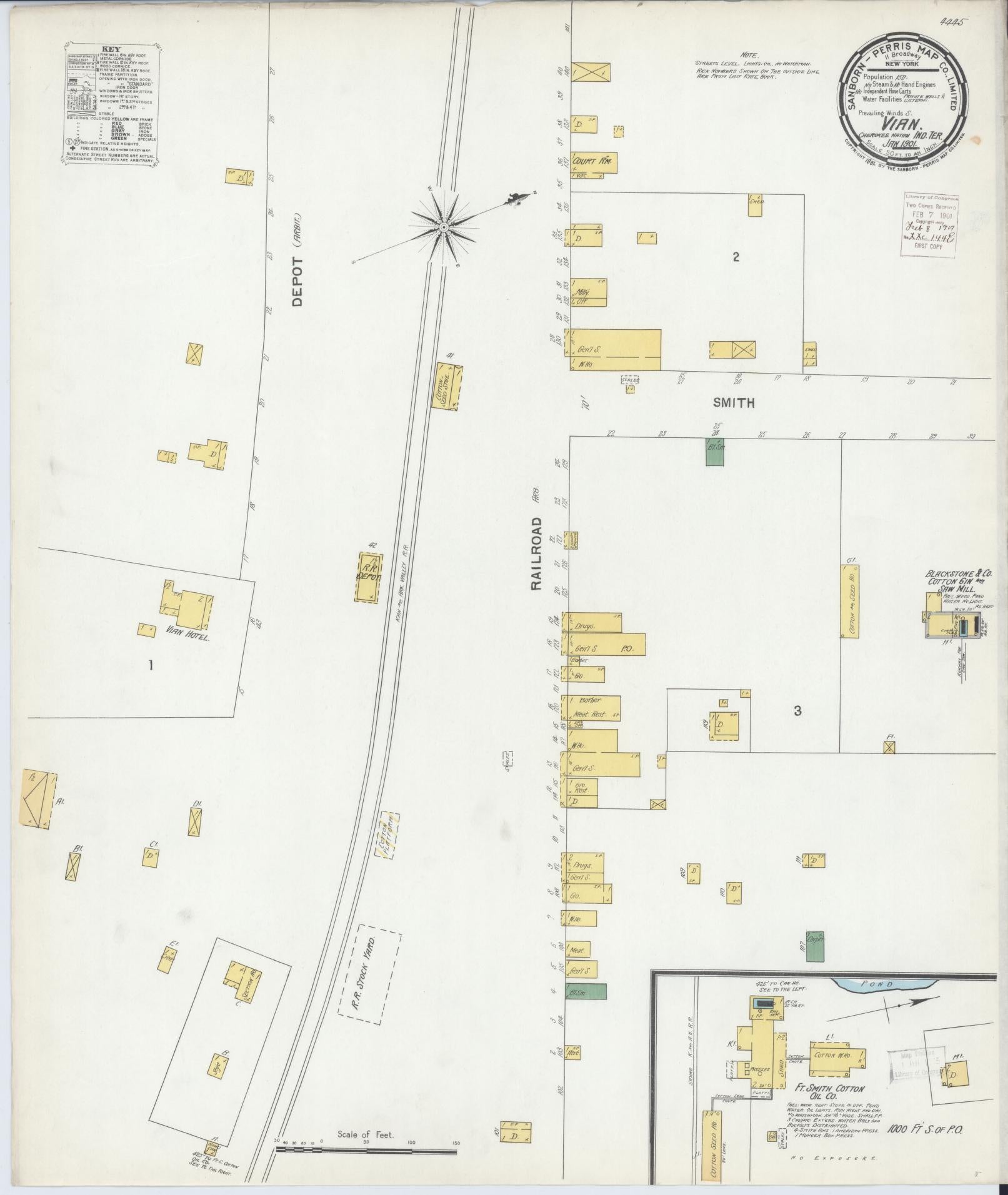 Sanborn Fire Insurance Map from Vian, Sequoyah County, Oklahoma (1901), Sheet #0001 - Historic Sanborn Fire Insurance Map Print, vintage old map wall art, antique decor, genealogy gift, Oklahoma Oklahoma map
