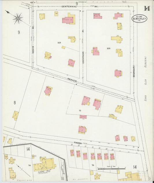 Sanborn Fire Insurance Map from Sewickley, Allegheny County, Pennsylvania (1905), Sheet #0014 - Historic Sanborn Fire Insurance Map Print, vintage old map wall art, antique decor, genealogy gift, Pennsylvania Pennsylvania map