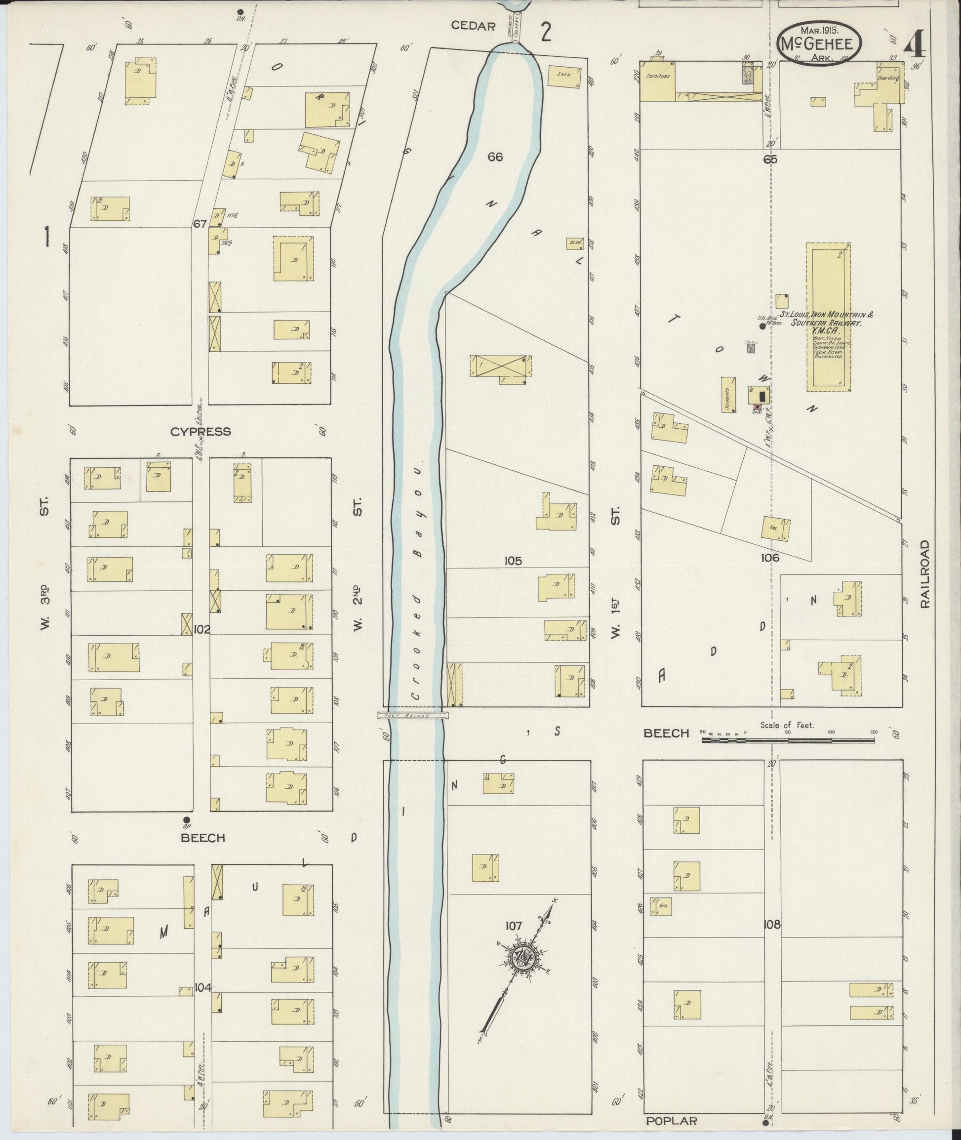 Sanborn Fire Insurance Map from McGehee, Desha County, Arkansas (1915), Sheet #0004 - Complete Map Set gallery image, historic Sanborn map, vintage wall art, Arkansas Arkansas