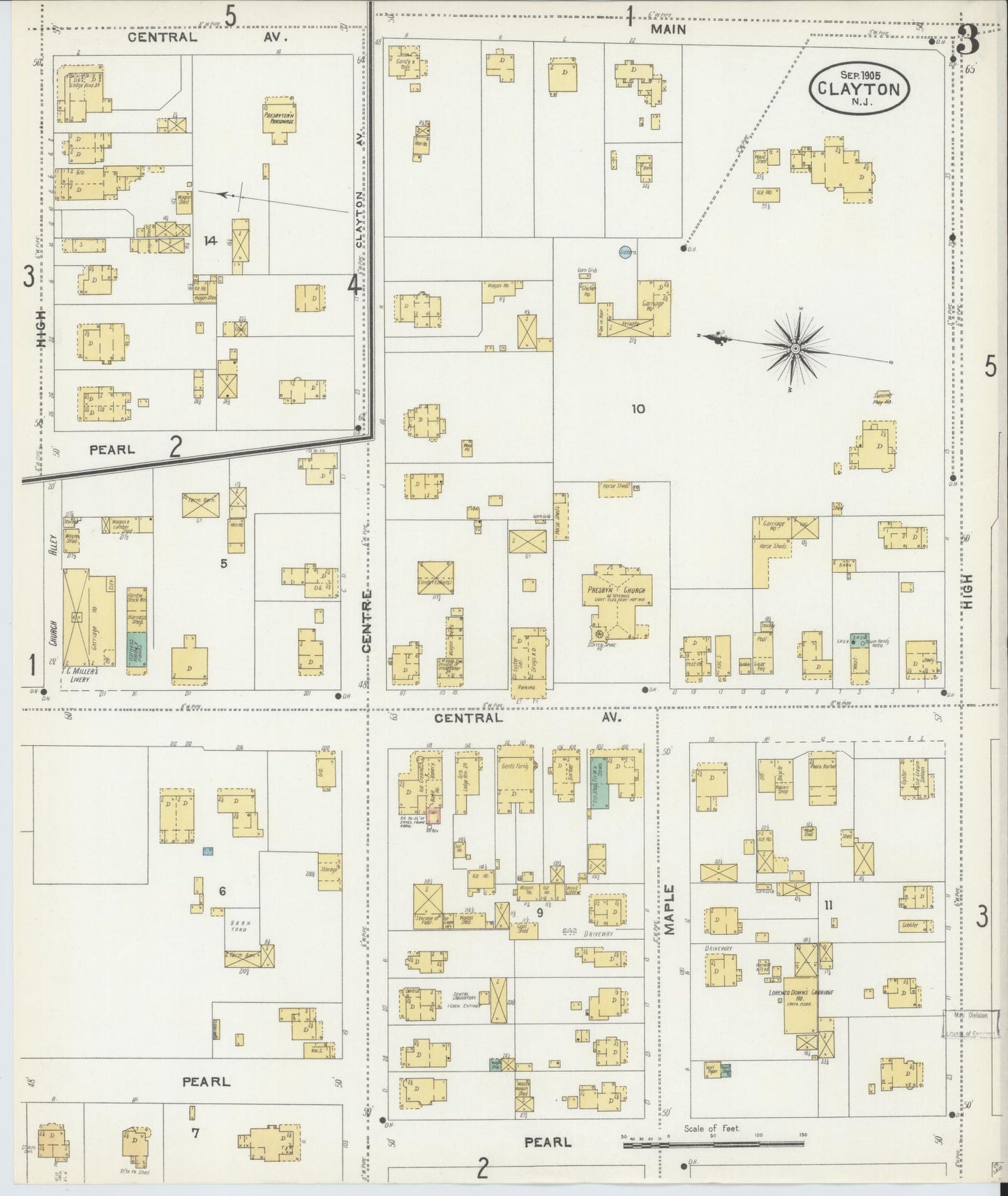 Sanborn Fire Insurance Map from Clayton, Gloucester County, New Jersey (1905), Sheet #0003 - Historic Sanborn Fire Insurance Map Print, vintage old map wall art, antique decor, genealogy gift, New Jersey New Jersey map