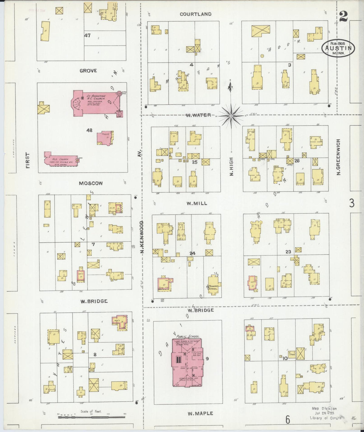 Sanborn Fire Insurance Map from Austin, Mower County, Minnesota (1905), Sheet #0002 - Complete Map Set gallery image, historic Sanborn map, vintage wall art, Minnesota Minnesota