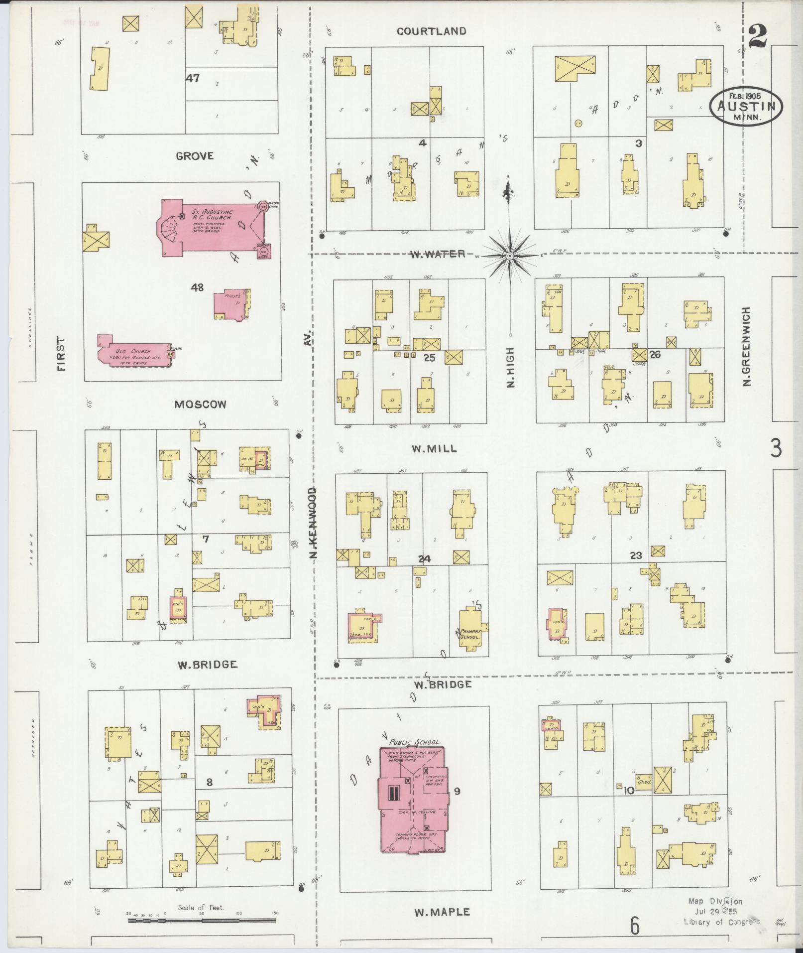 Sanborn Fire Insurance Map from Austin, Mower County, Minnesota (1905), Sheet #0002 - Complete Map Set gallery image, historic Sanborn map, vintage wall art, Minnesota Minnesota