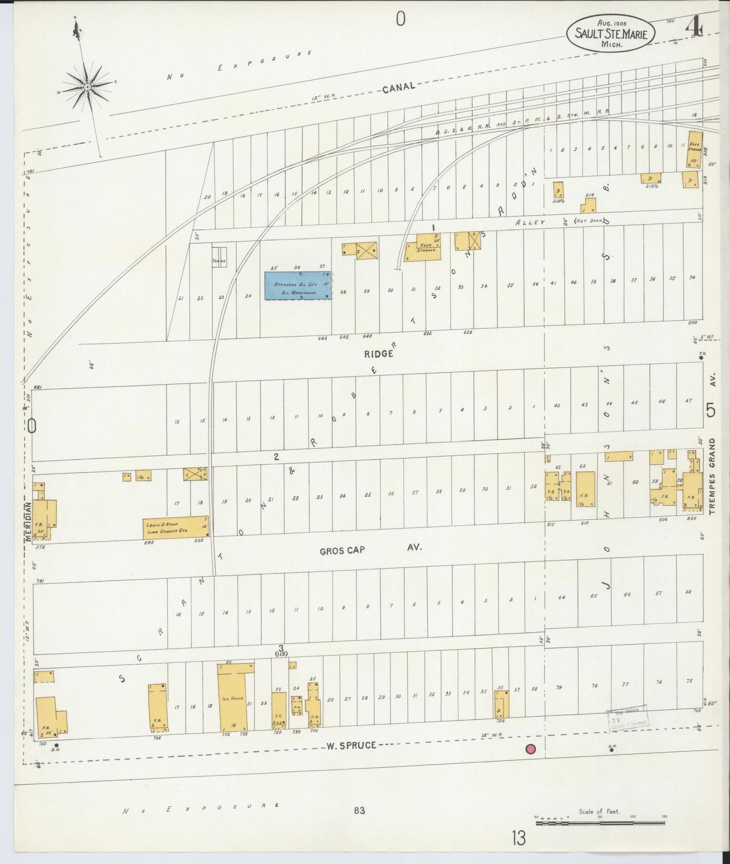 Sanborn Fire Insurance Map from Sault Sainte Marie, Chippewa County, Michigan (1906), Sheet #0004 - Complete Map Set gallery image, historic Sanborn map, vintage wall art, Michigan Michigan