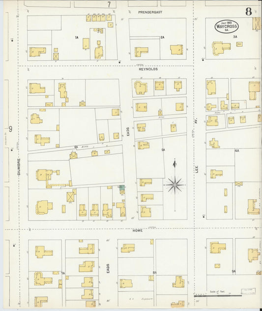 Sanborn Fire Insurance Map from Waycross, Ware County, Georgia (1903), Sheet #0008 - Historic Sanborn Fire Insurance Map Print, vintage old map wall art, antique decor, genealogy gift, Georgia Georgia map