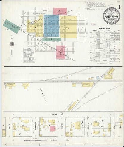 Sanborn Fire Insurance Map from Charleston, Mississippi County, Missouri (1911), Sheet #0001 - Complete Map Set gallery image, historic Sanborn map, vintage wall art, Charleston Mississippi