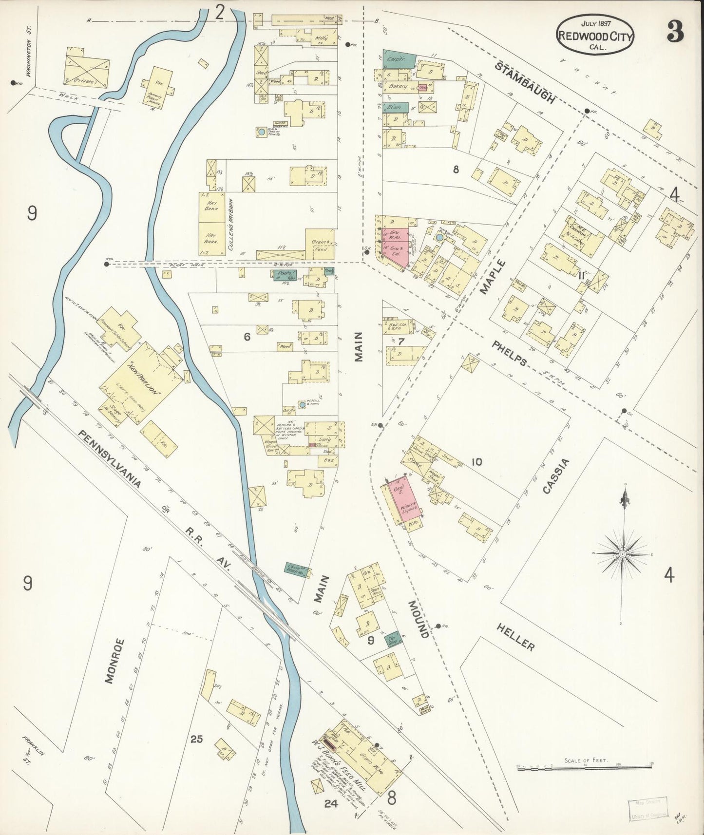 Sanborn Fire Insurance Map from Redwood City, San Mateo County, California (1897), Sheet #0003 - Complete Map Set gallery image, historic Sanborn map, vintage wall art, California California