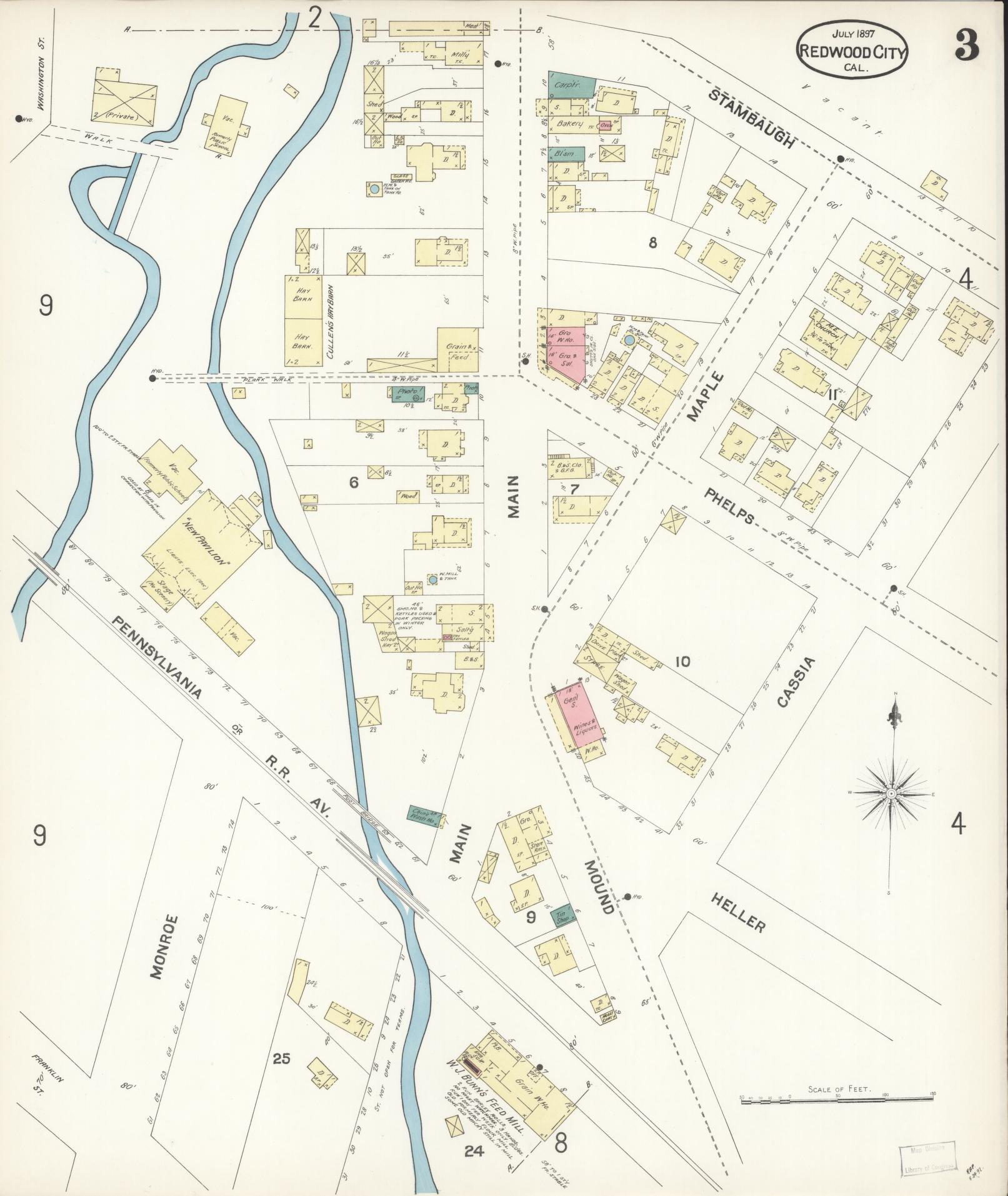 Sanborn Fire Insurance Map from Redwood City, San Mateo County, California (1897), Sheet #0003 - Complete Map Set gallery image, historic Sanborn map, vintage wall art, California California