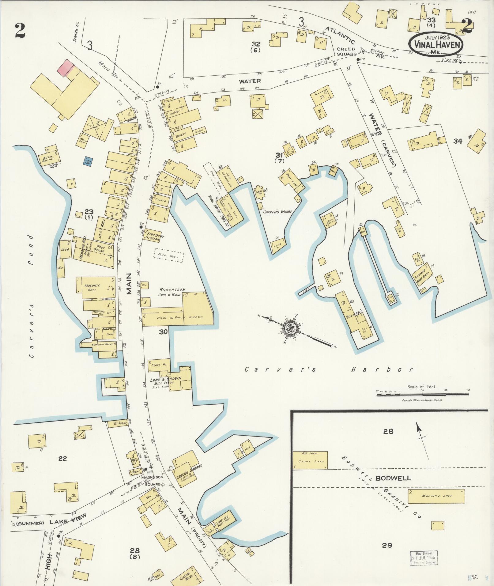 Sanborn Fire Insurance Map from Vinalhaven, Knox County, Maine (1923), Sheet #0002 - Complete Map Set gallery image, historic Sanborn map, vintage wall art, Maine Maine