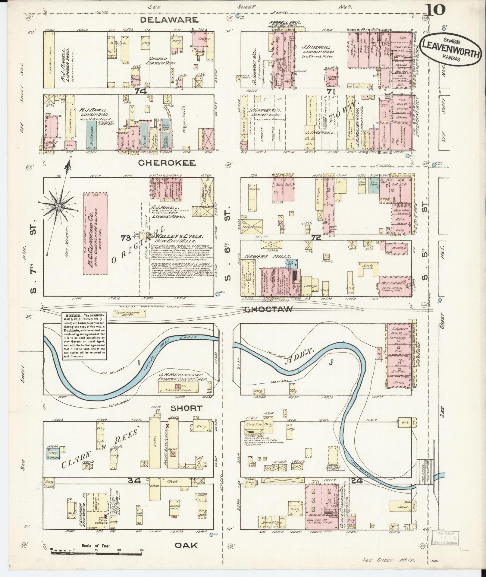 Sanborn Fire Insurance Map from Leavenworth, Leavenworth County, Kansas (1883), Sheet #0010 - Historic Sanborn Fire Insurance Map Print, vintage old map wall art, antique decor, genealogy gift, Kansas Kansas map