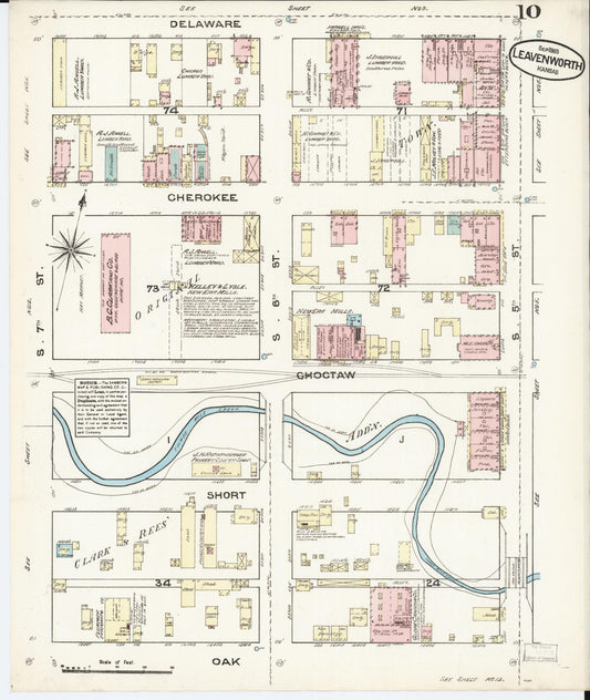 Sanborn Fire Insurance Map from Leavenworth, Leavenworth County, Kansas (1883), Sheet #0010 - Historic Sanborn Fire Insurance Map Print, vintage old map wall art, antique decor, genealogy gift, Kansas Kansas map
