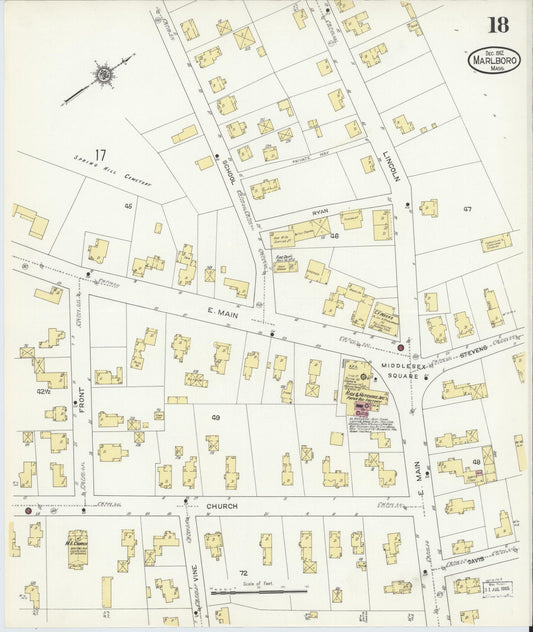 Sanborn Fire Insurance Map from Marlborough, Middlesex County, Massachusetts (1912), Sheet #0018 - Historic Sanborn Fire Insurance Map Print, vintage old map wall art, antique decor, genealogy gift, Massachusetts Massachusetts map
