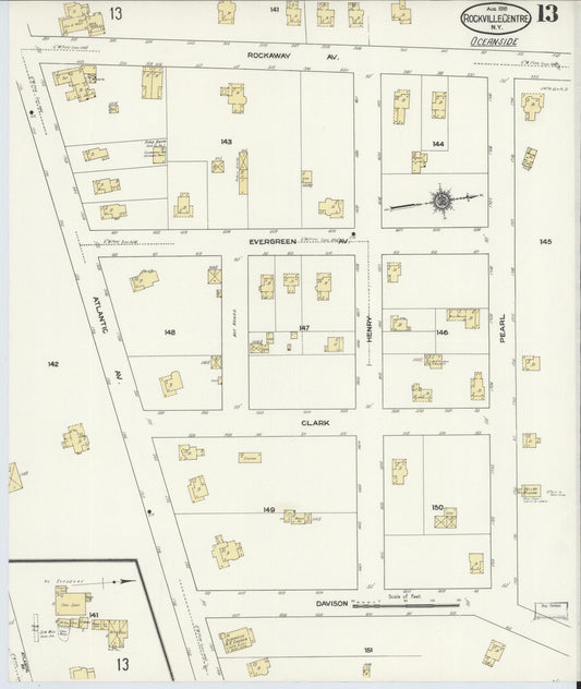 Sanborn Fire Insurance Map from Rockville Centre, Nassau County, New York (1910), Sheet #0013 - Historic Sanborn Fire Insurance Map Print, vintage old map wall art, antique decor, genealogy gift, New York New York map