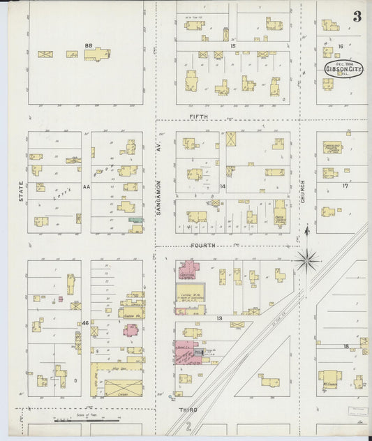 Sanborn Fire Insurance Map from Gibson City, Ford County, Illinois (1894), Sheet #0003 - Historic Sanborn Fire Insurance Map Print, vintage old map wall art, antique decor, genealogy gift, Illinois Illinois map