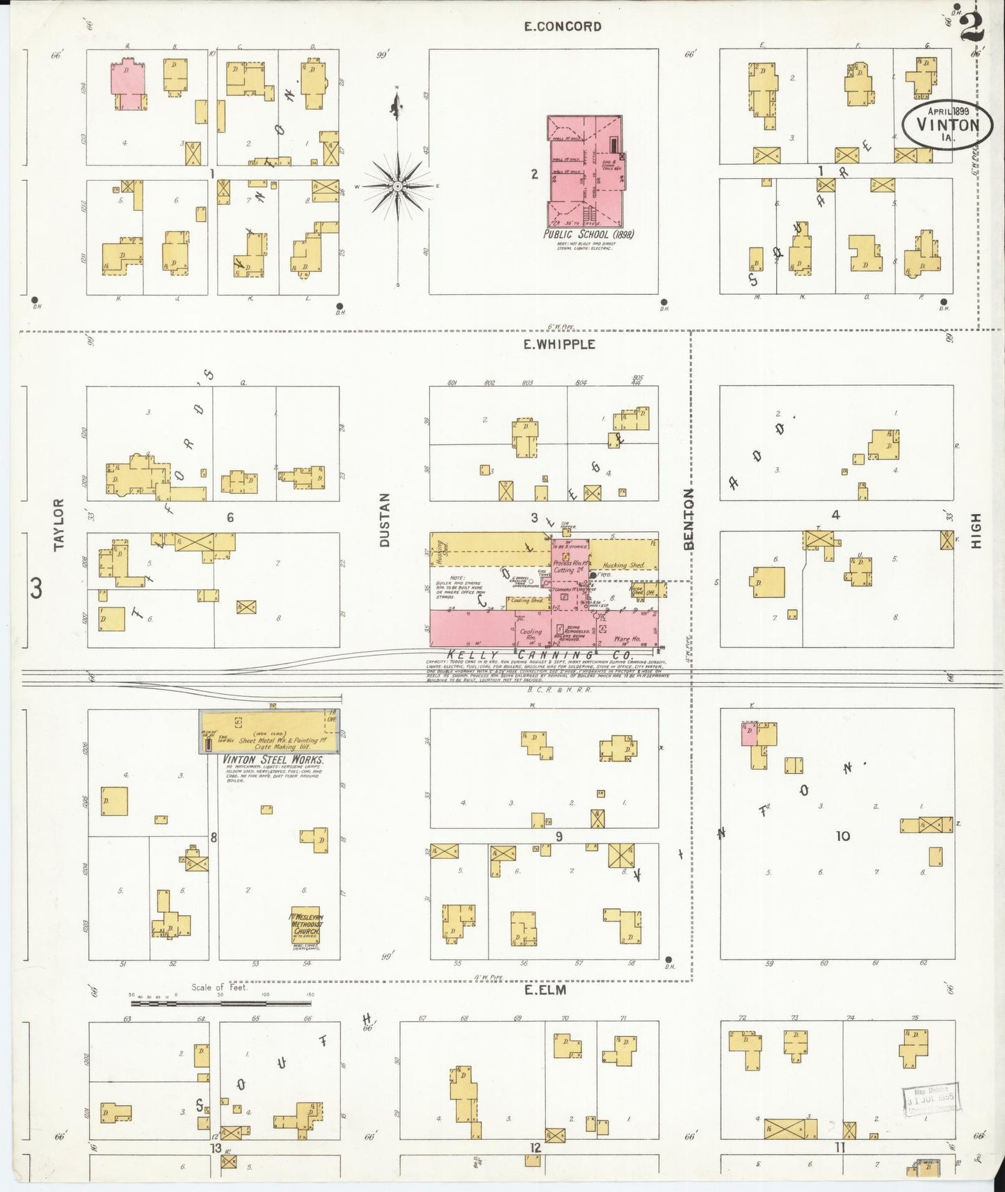 Sanborn Fire Insurance Map from Vinton, Benton County, Iowa (1899), Sheet #0002 - Historic Sanborn Fire Insurance Map Print, vintage old map wall art