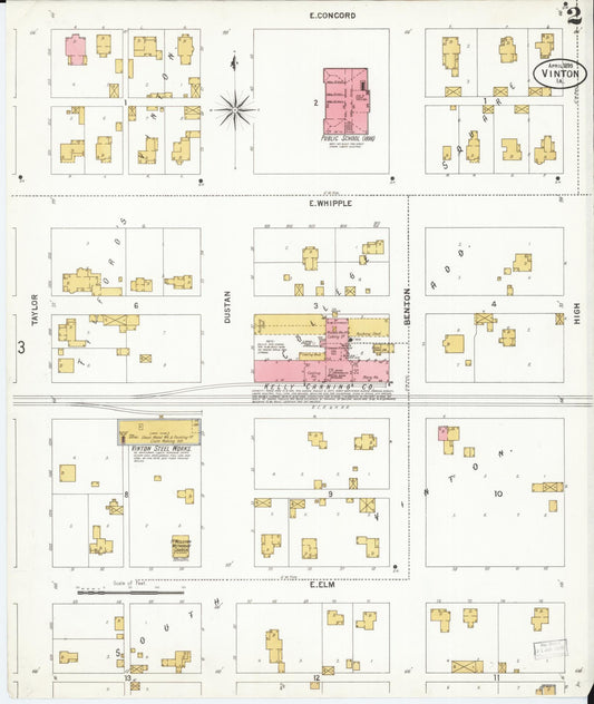 Sanborn Fire Insurance Map from Vinton, Benton County, Iowa (1899), Sheet #0002 - Historic Sanborn Fire Insurance Map Print, vintage old map wall art