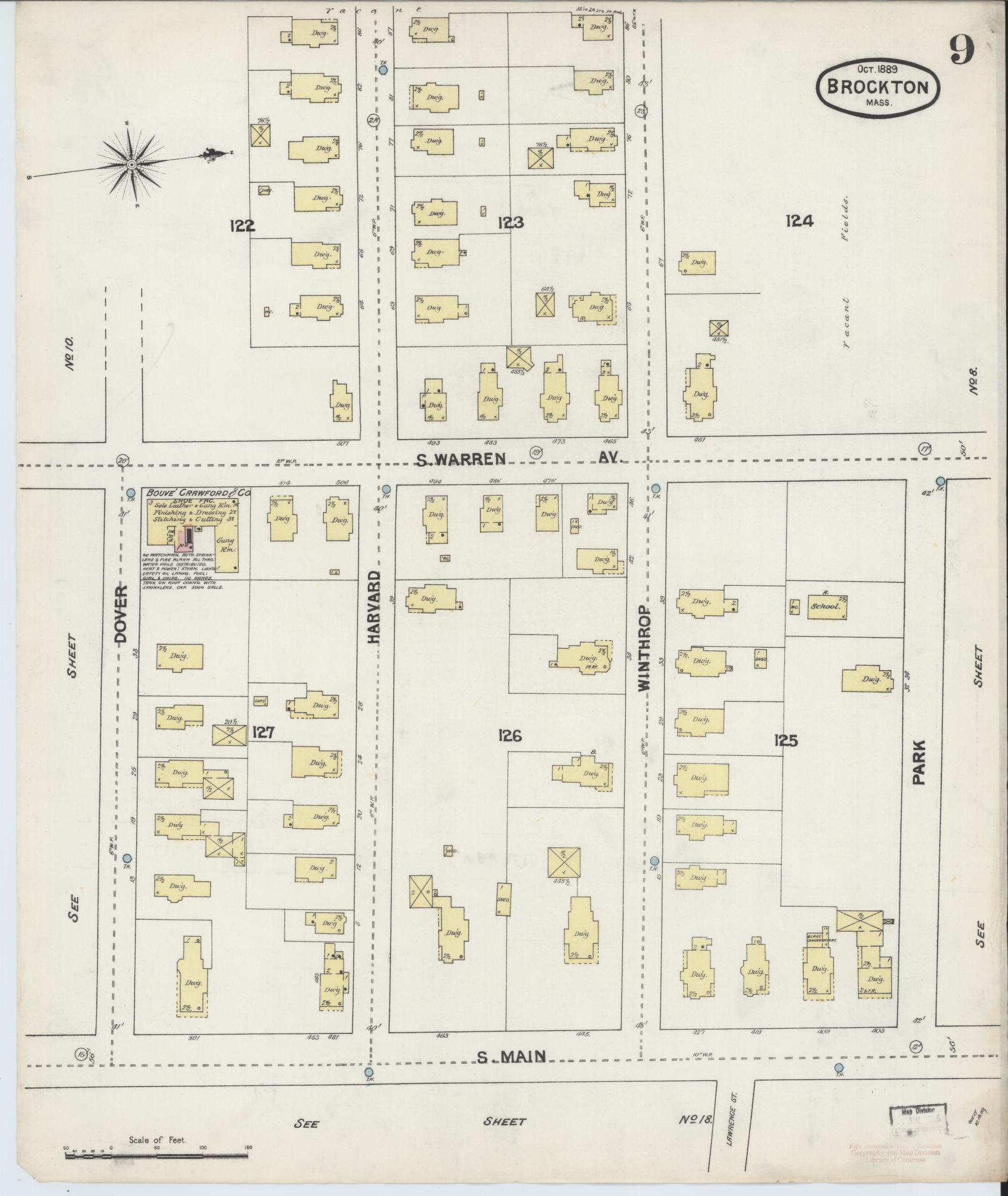 Sanborn Fire Insurance Map from Brockton, Plymouth County, Massachusetts (1889), Sheet #0009 - Historic Sanborn Fire Insurance Map Print, vintage old map wall art, antique decor, genealogy gift, Massachusetts Massachusetts map