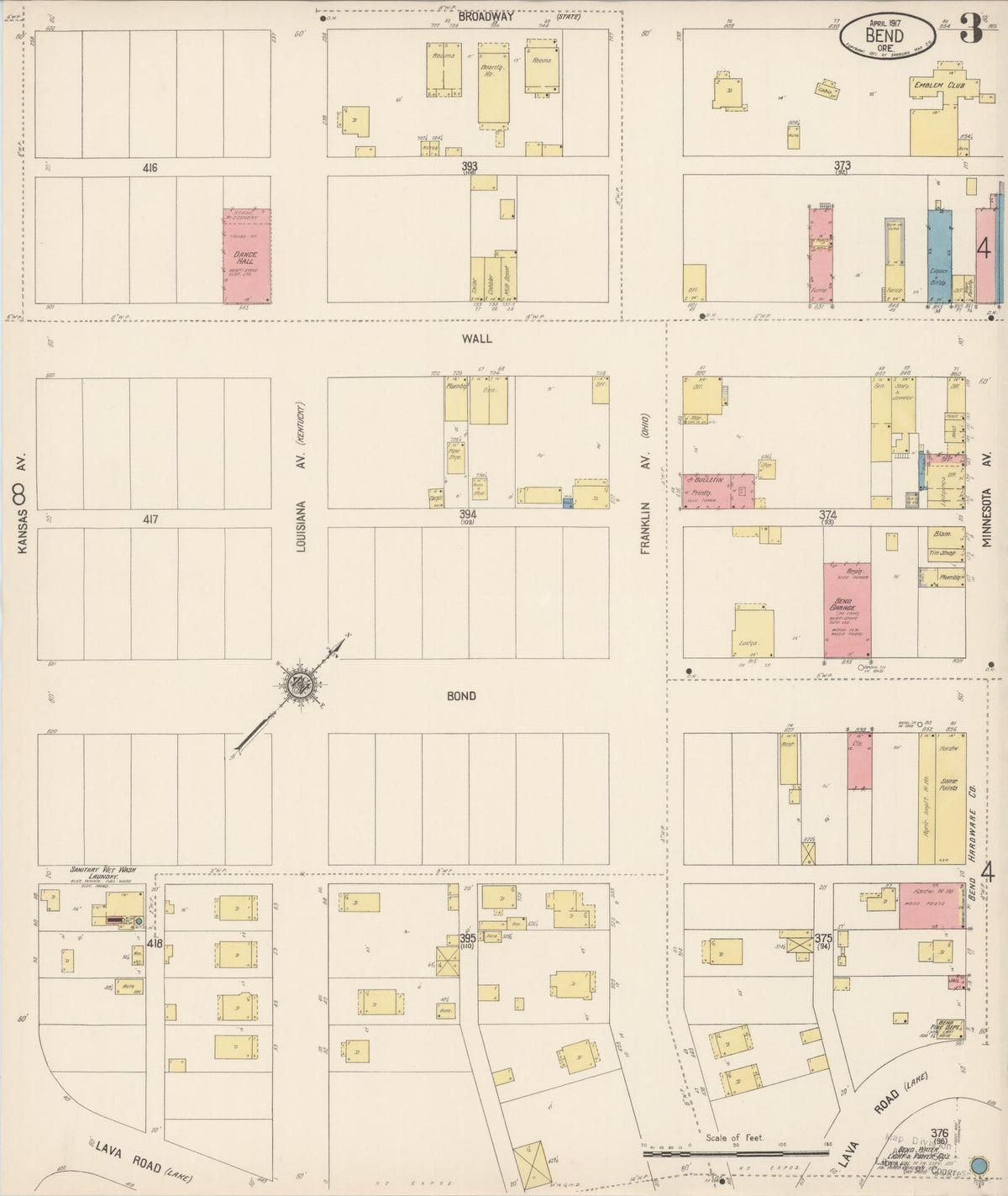 Sanborn Fire Insurance Map from Bend, Deschutes County, Oregon (1917), Sheet #0003 - Historic Sanborn Fire Insurance Map Print, vintage old map wall art, antique decor, genealogy gift, Oregon Oregon map