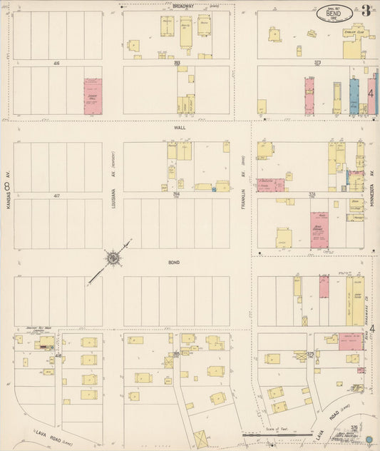 Sanborn Fire Insurance Map from Bend, Deschutes County, Oregon (1917), Sheet #0003 - Historic Sanborn Fire Insurance Map Print, vintage old map wall art, antique decor, genealogy gift, Oregon Oregon map