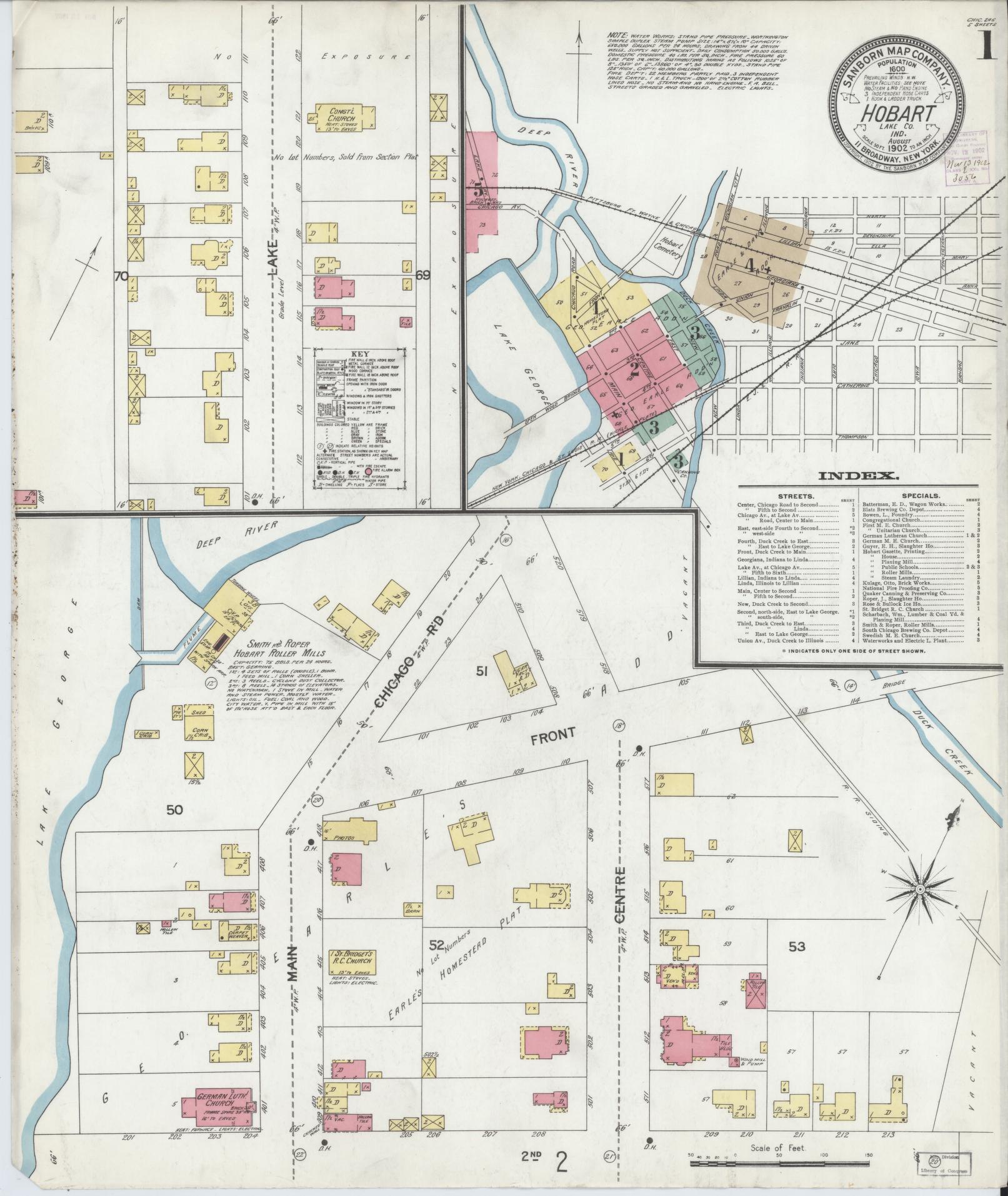 Sanborn Fire Insurance Map from Hobart, Lake County, Indiana (1902), Sheet #0001 - Complete Map Set gallery image, historic Sanborn map, vintage wall art, Indiana Indiana