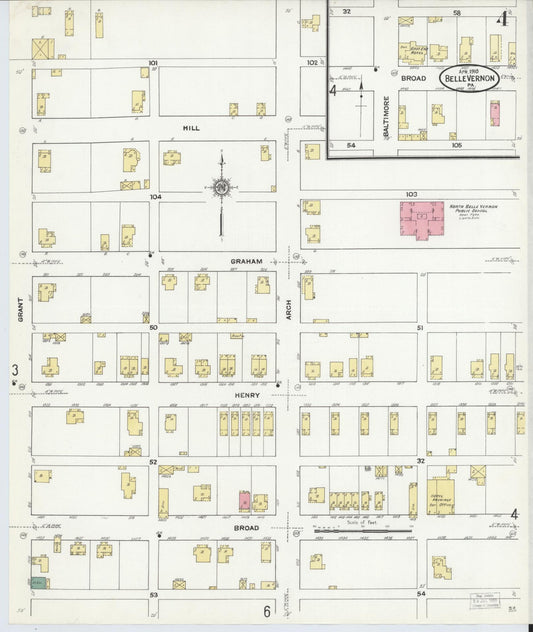 Sanborn Fire Insurance Map from Belle Vernon, Fayette County, Pennsylvania (1910), Sheet #0004 - Historic Sanborn Fire Insurance Map Print, vintage old map wall art, antique decor, genealogy gift, Pennsylvania Pennsylvania map