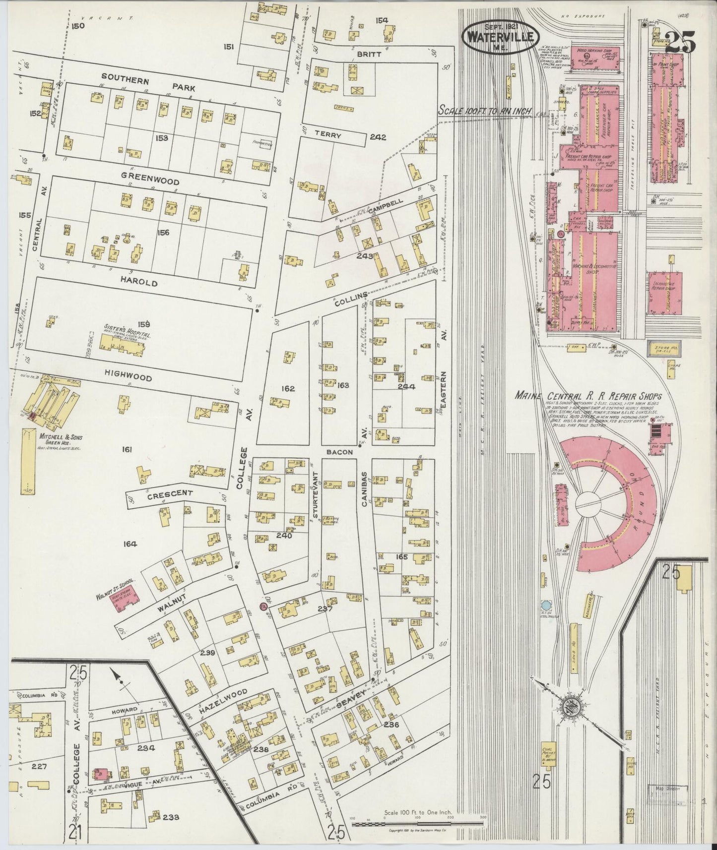 Sanborn Fire Insurance Map from Waterville, Kennebec County, Maine (1921), Sheet #0025 - Complete Map Set gallery image, historic Sanborn map, vintage wall art, Maine Maine