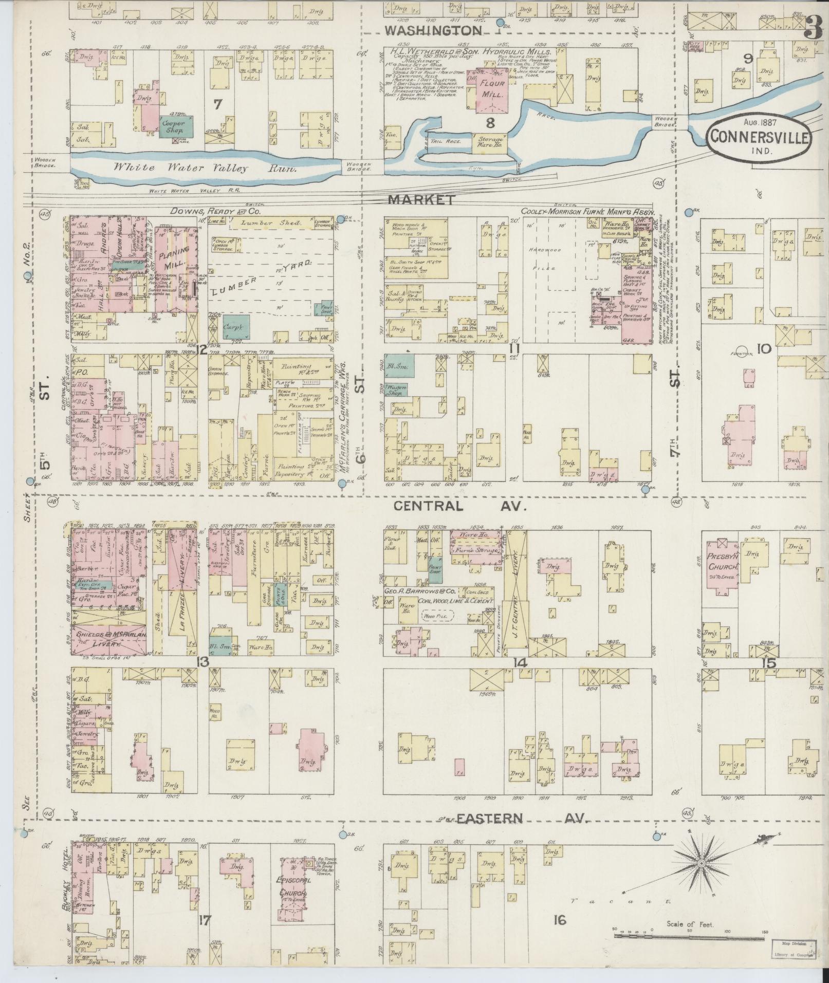 Sanborn Fire Insurance Map from Connersville, Fayette County, Indiana (1887), Sheet #0003 - Complete Map Set gallery image, historic Sanborn map, vintage wall art, Indiana Indiana