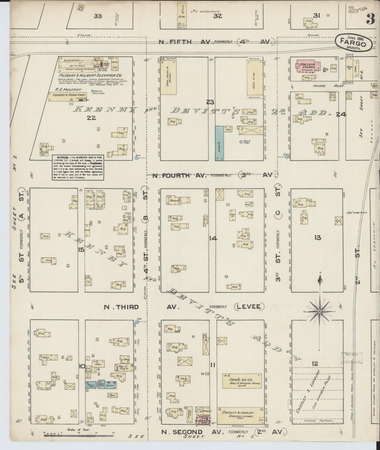 Sanborn Fire Insurance Map from Fargo, Cass County, North Dakota (1884), Sheet #0003 - Historic Sanborn Fire Insurance Map Print, vintage old map wall art, antique decor, genealogy gift, North Dakota North Dakota map
