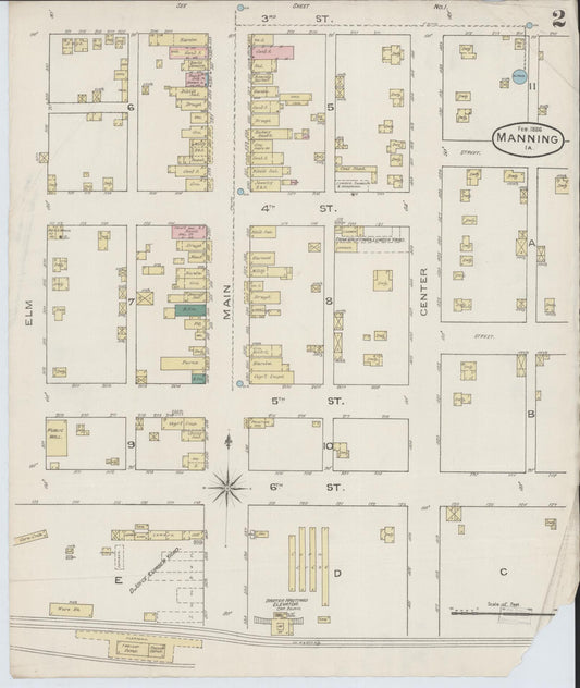 Sanborn Fire Insurance Map from Manning, Carroll County, Iowa (1886), Sheet #0002 - Historic Sanborn Fire Insurance Map Print, vintage old map wall art