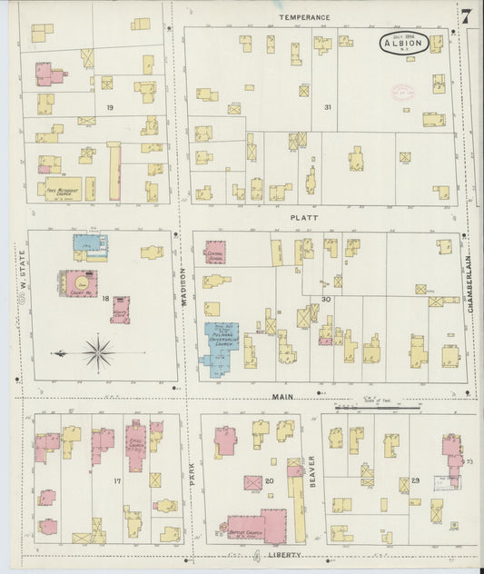 Sanborn Fire Insurance Map from Albion, Orleans County, New York (1894), Sheet #0007 - Historic Sanborn Fire Insurance Map Print, vintage old map wall art, antique decor, genealogy gift, New York New York map