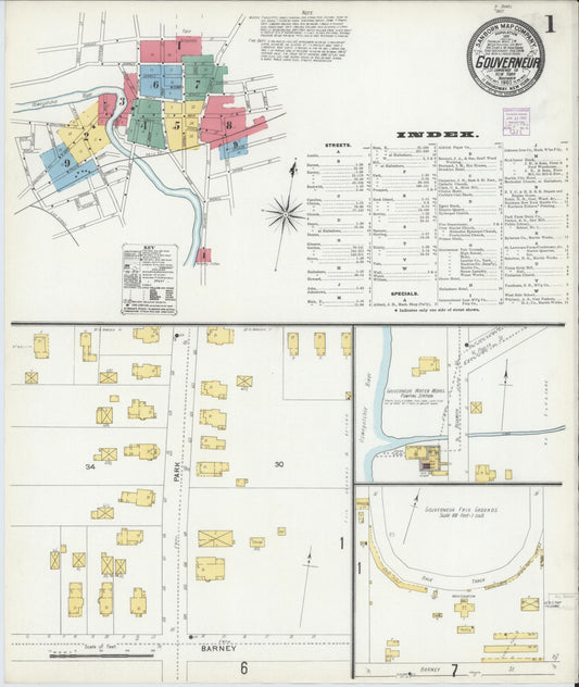 Sanborn Fire Insurance Map from Gouverneur, Saint Lawrence County, New York (1905), Sheet #0001 - Complete Map Set gallery image, historic Sanborn map, vintage wall art, New York New York
