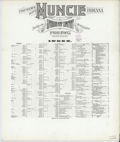 Sanborn Fire Insurance Map from Muncie, Delaware County, Indiana (1902), Sheet #0001 - Historic Sanborn Fire Insurance Map Print, vintage old map wall art, antique decor, genealogy gift, Indiana Indiana map