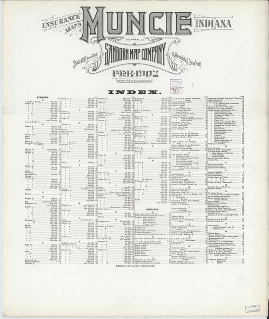 Sanborn Fire Insurance Map from Muncie, Delaware County, Indiana (1902), Sheet #0001 - Historic Sanborn Fire Insurance Map Print, vintage old map wall art, antique decor, genealogy gift, Indiana Indiana map