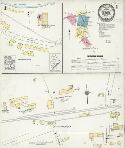 Sanborn Fire Insurance Map from Bethel, Oxford County, Maine (1924), Sheet #0001 - Complete Map Set gallery image, historic Sanborn map, vintage wall art, Maine Maine