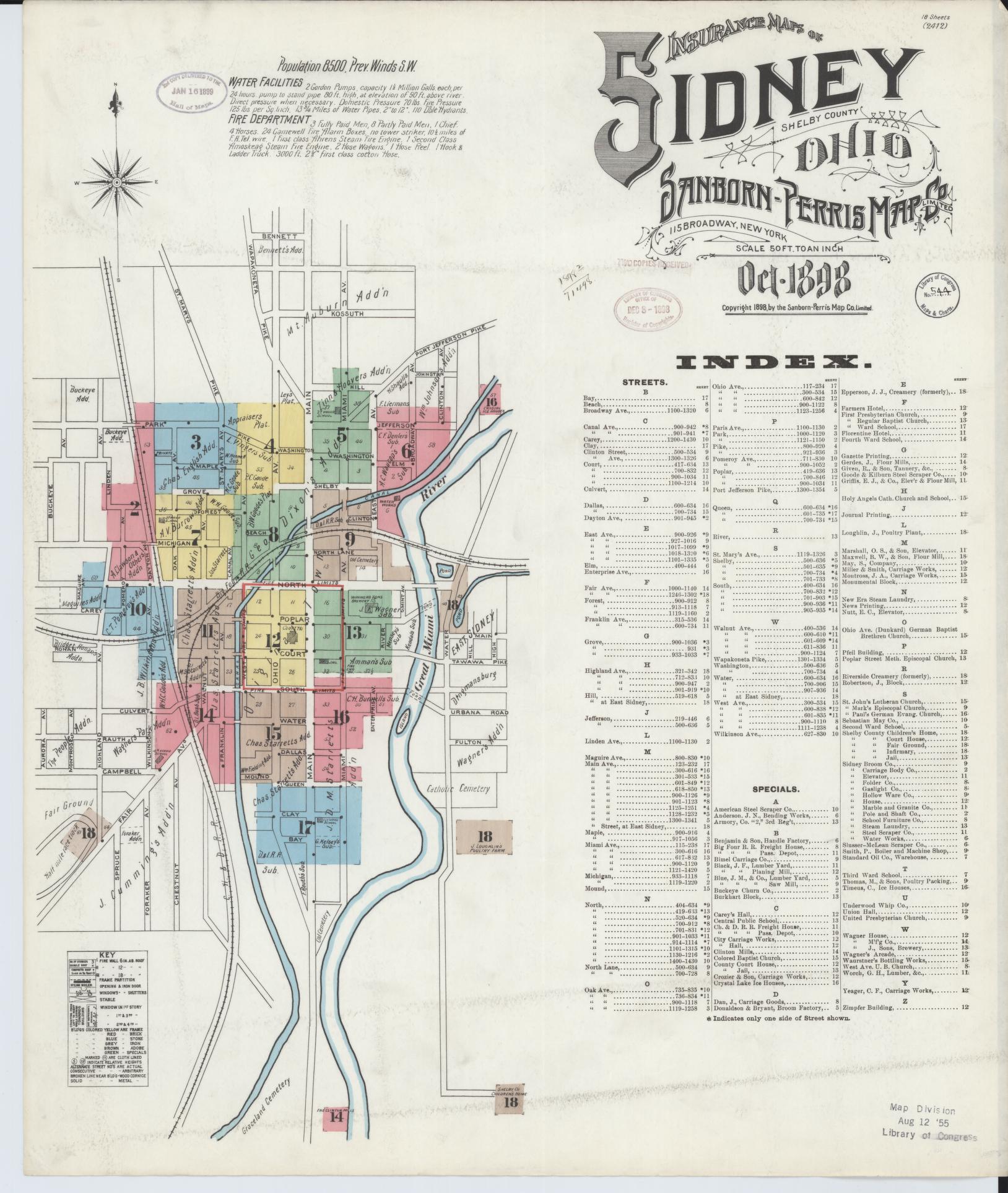 Sanborn Fire Insurance Map from Sidney, Shelby County, Ohio (1898), Sheet #0001 - Complete Map Set gallery image, historic Sanborn map, vintage wall art, Ohio Ohio