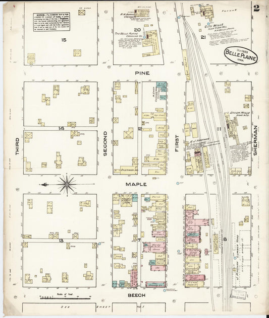 Sanborn Fire Insurance Map from Belle Plaine, Benton County, Iowa (1883), Sheet #0002 - Historic Sanborn Fire Insurance Map Print, vintage old map wall art