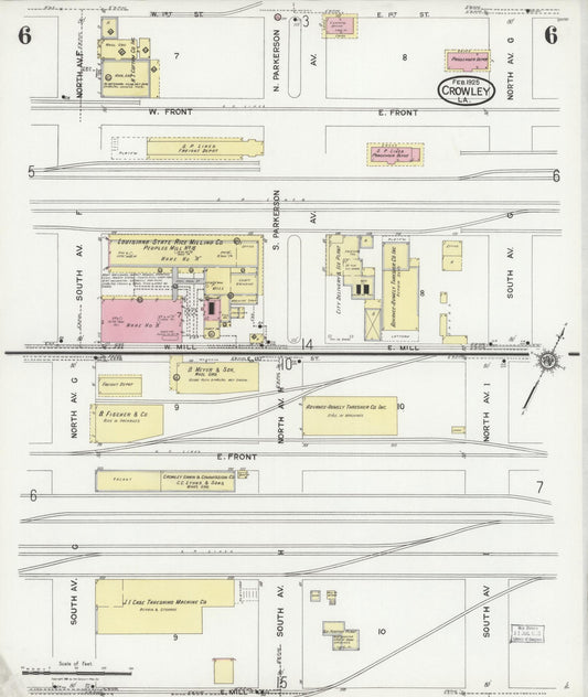 Sanborn Fire Insurance Map from Crowley, Acadia Parish, Louisiana (1925), Sheet #0006 - Historic Sanborn Fire Insurance Map Print, vintage old map wall art, antique decor, genealogy gift, Louisiana Louisiana map