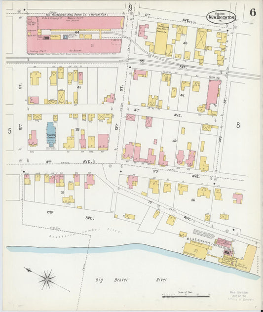Sanborn Fire Insurance Map from New Brighton, Beaver County, Pennsylvania (1901), Sheet #0006 - Historic Sanborn Fire Insurance Map Print, vintage old map wall art, antique decor, genealogy gift, Pennsylvania Pennsylvania map