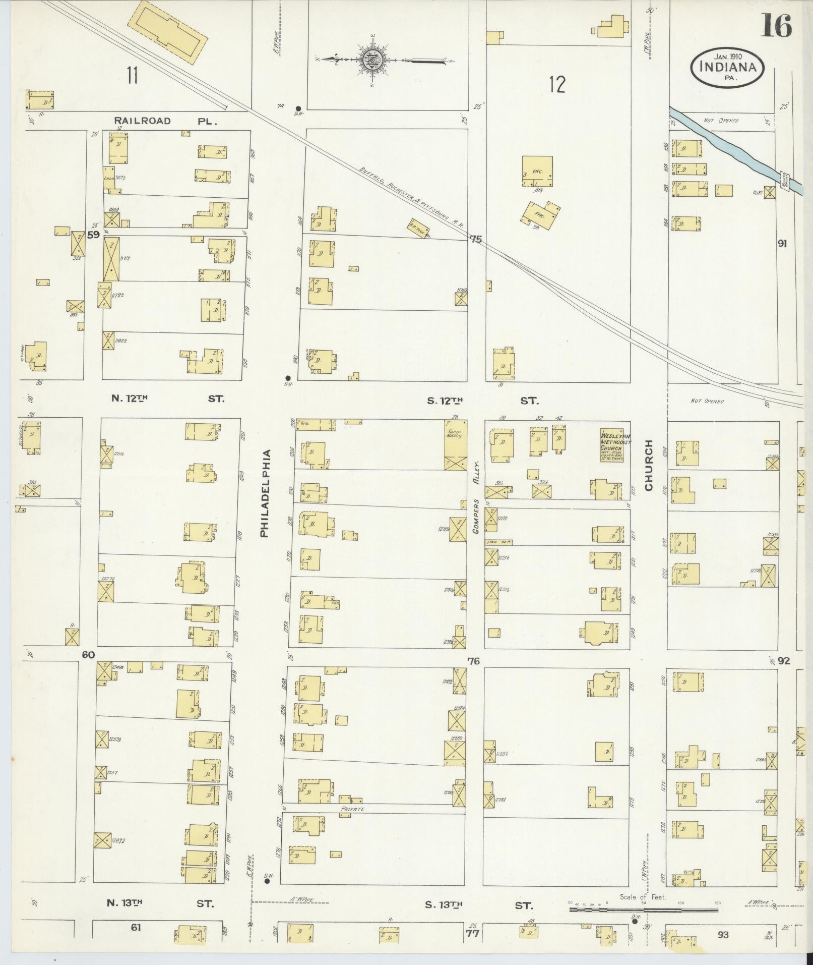 Sanborn Fire Insurance Map from Indiana, Indiana County, Pennsylvania (1910), Sheet #0016 - Complete Map Set gallery image, historic Sanborn map, vintage wall art, Sanborn Fire Insurance Map from Indiana Indiana