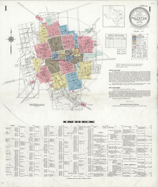 Sanborn Fire Insurance Map from Palestine, Anderson County, Texas (1935), Sheet #0001 - Historic Sanborn Fire Insurance Map Print, vintage old map wall art, antique decor, genealogy gift, Texas Texas map