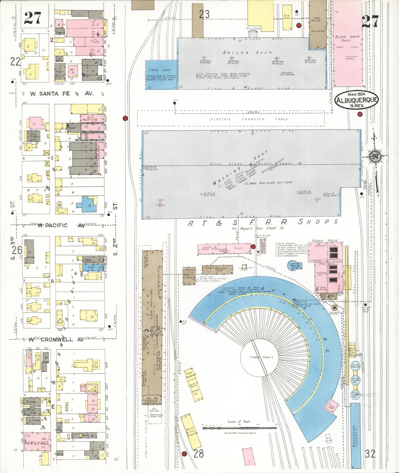 Sanborn Fire Insurance Map from Albuquerque, Bernalillo County, New Mexico (1924), Sheet #0027 - Complete Map Set gallery image, historic Sanborn map, vintage wall art, New Mexico New Mexico