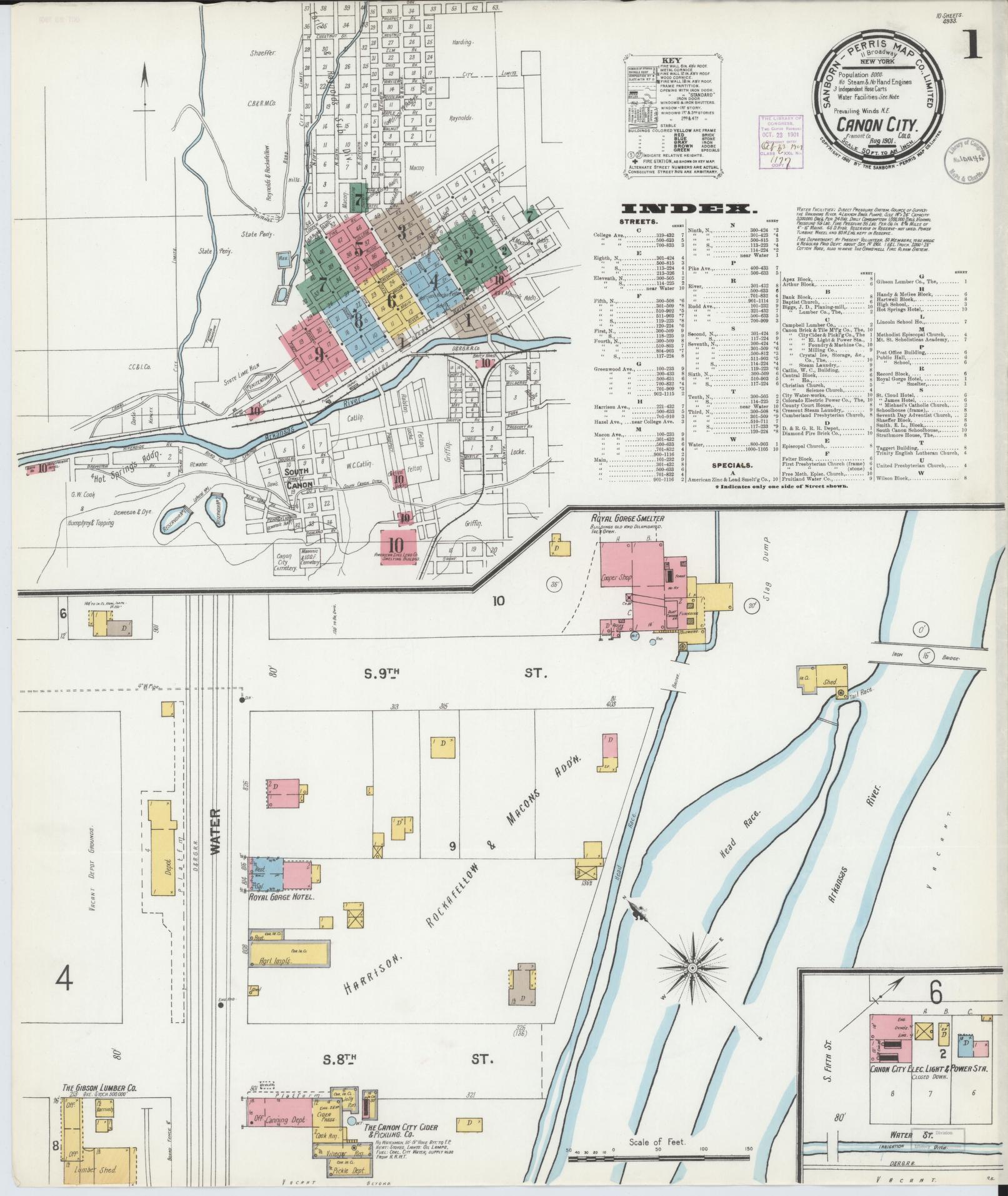 Sanborn Fire Insurance Map from Canon City, Fremont County, Colorado (1901), Sheet #0001 - Historic Sanborn Fire Insurance Map Print, vintage old map wall art, antique decor, genealogy gift, Colorado Colorado map